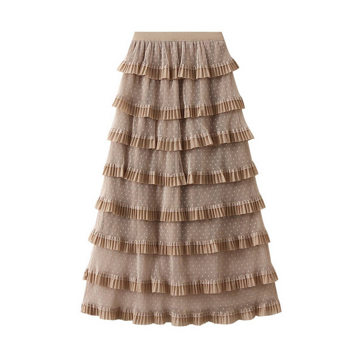 POLKA DOT MESH CAKE SKIRT ONE STEP LONG SKIRT_CWBMS0305