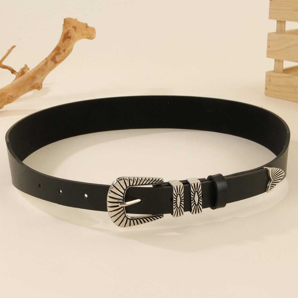 ALL-MATCH DECORATIVE RETRO NICHE BLACK TPE BELT_CWMM3946