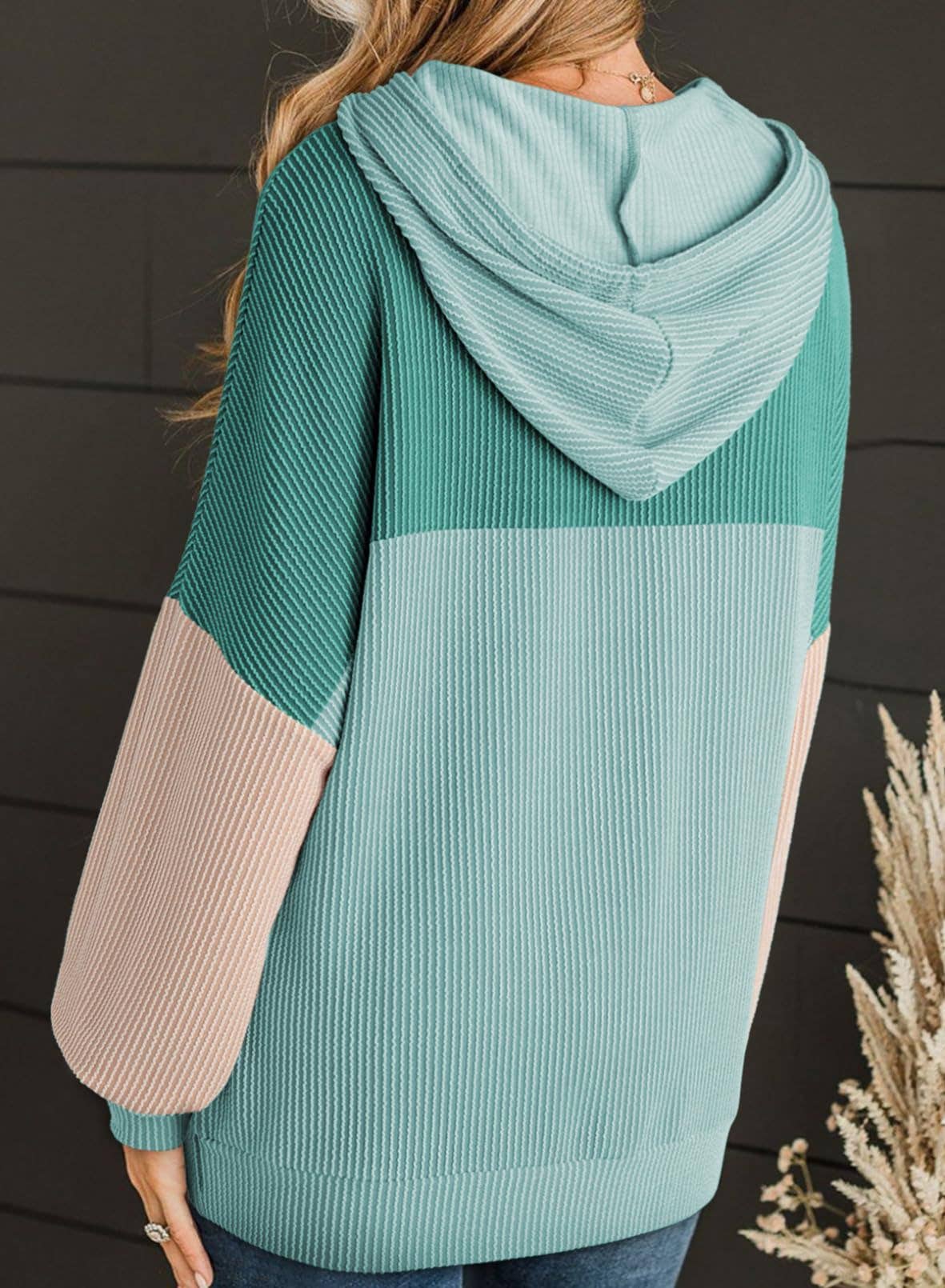 Twisted striped color-blocked hooded sweatshirt