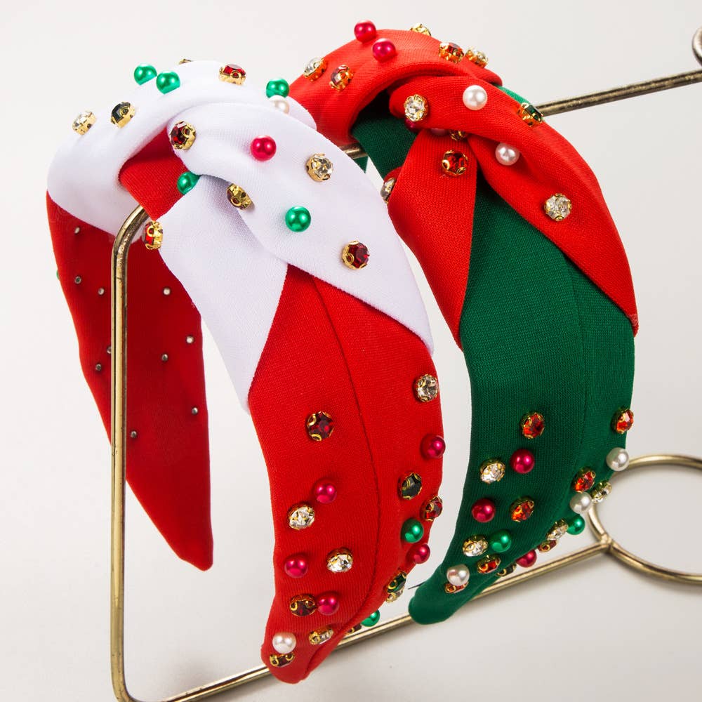 CHRISTMAS RED GREEN HAIR HOOP NAIL BEADS