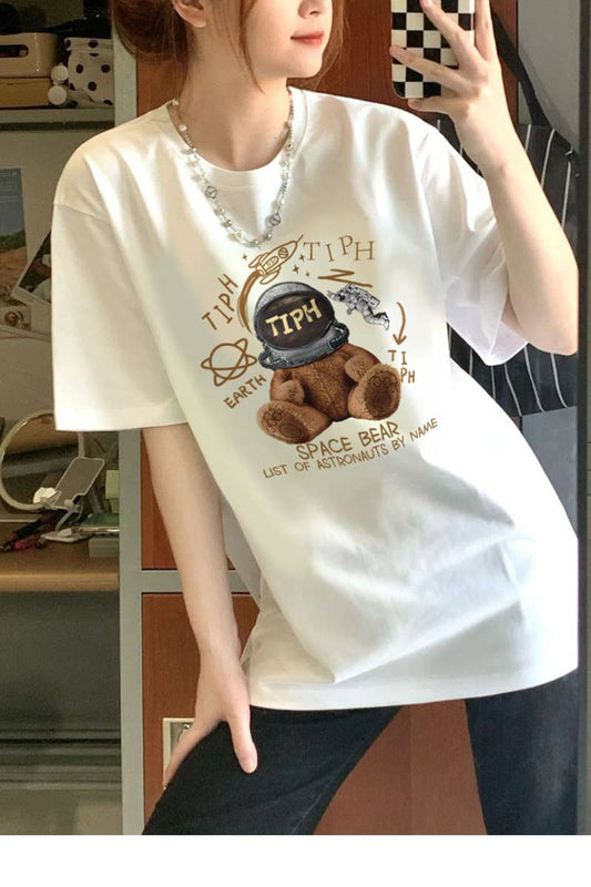 Cwtts0964_Cartoon Bear Print Casual T Shirt