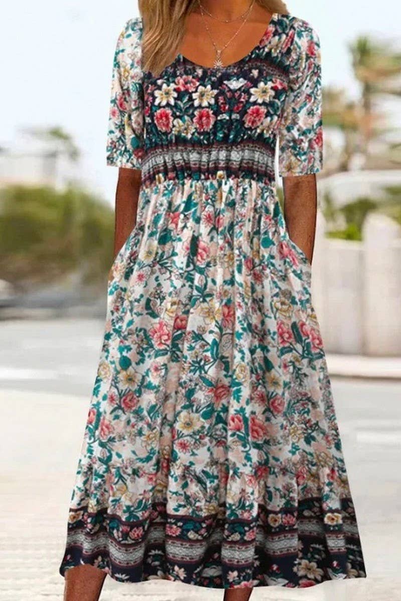 CWDMD5716_SUMMER NEW ROUND NECK SHORT SLEEVE DRESS