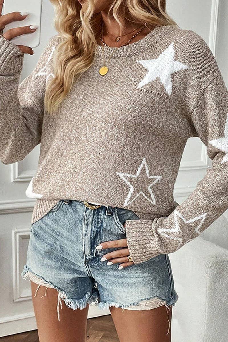 CWOSWL07369_STAR PATTERN CREWNECK LONG SLEEVE KNIT TOP