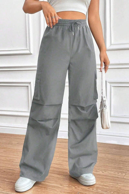 CWBLP1886_DRAWSTRING HIGH WAIST LOOSE COMMUTER OVERALLS
