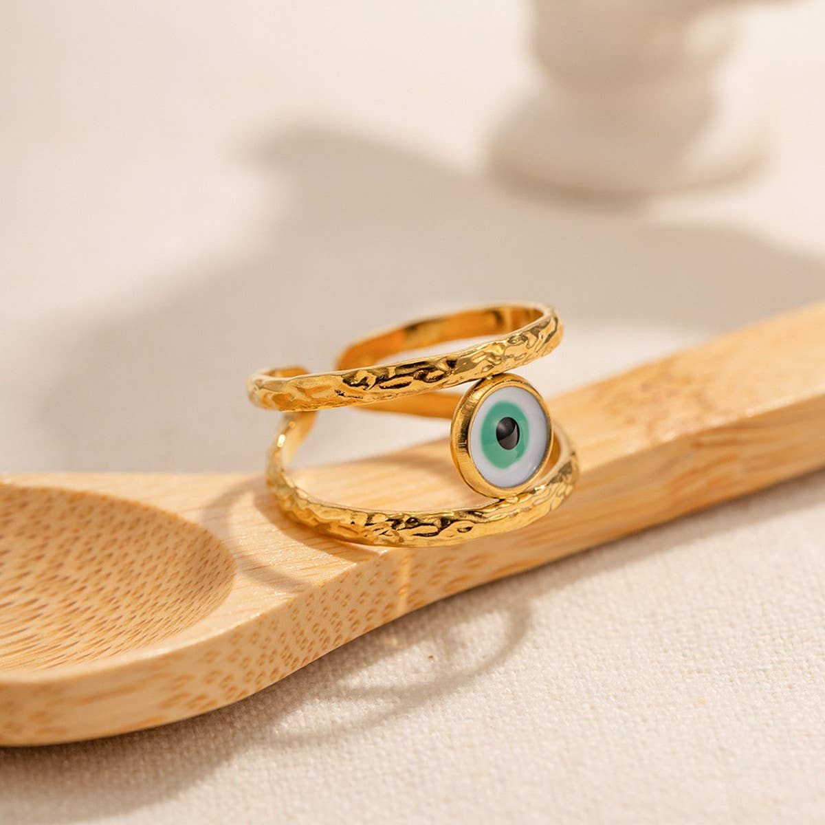 DEVIL'S EYE STAINLESS STEEL GOLD PLATED RING