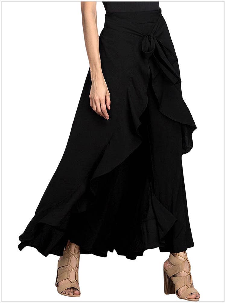 HIGH-WAISTED LONG FLANGED CHIFFON WIDE-LEG PANTS