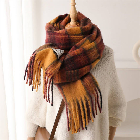 Vintage Plaid Colorblock Fringe Scarf Wrap