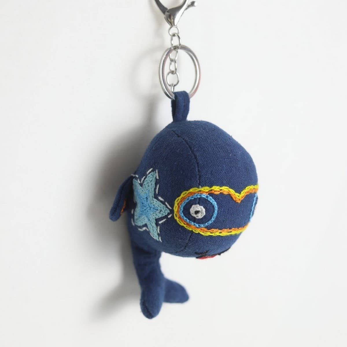 Hand-Embroidered Blue Whale & Fish Plush Charm