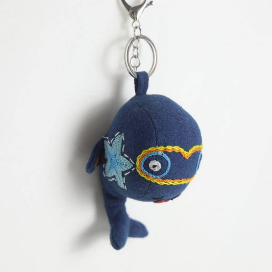 Hand-Embroidered Blue Whale & Fish Plush Charm