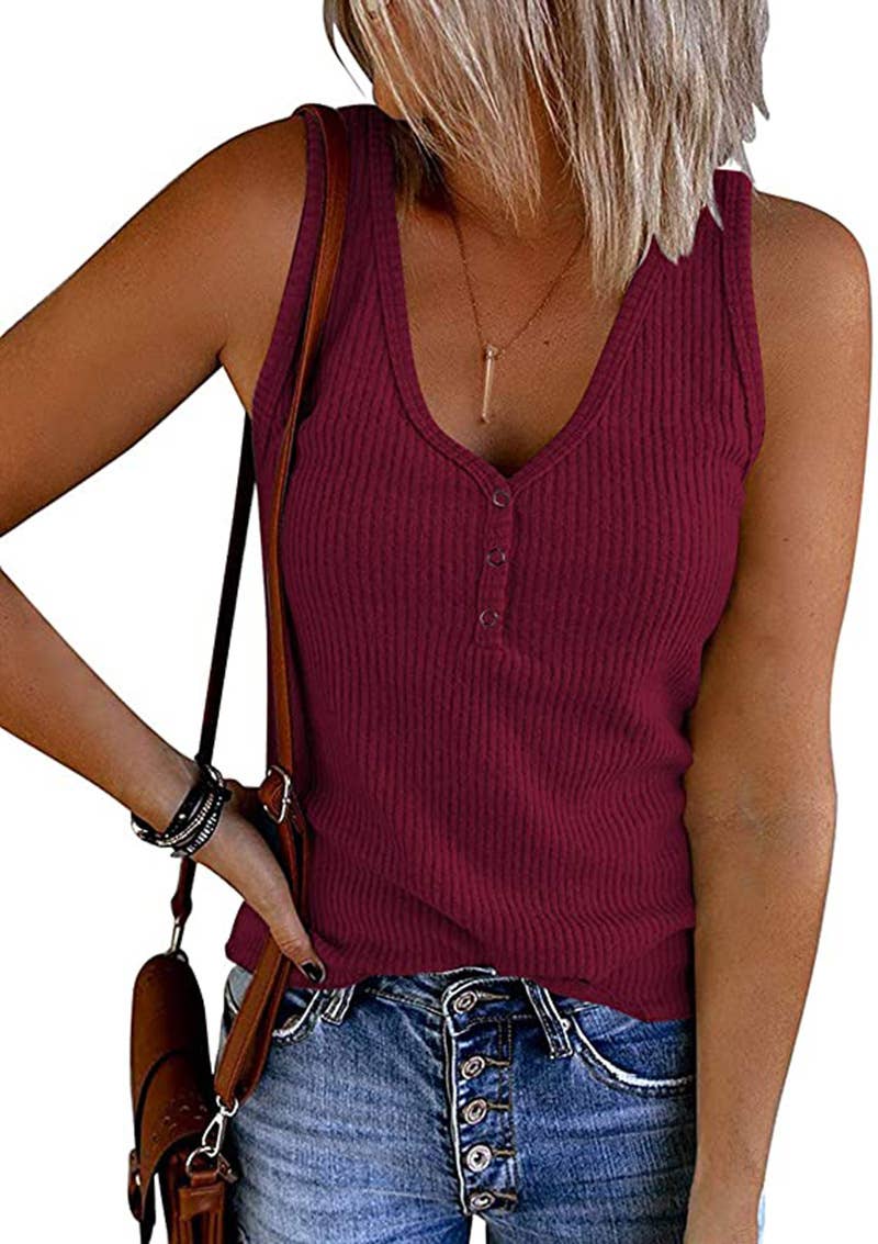 SOLID COLOR V-NECK BREASTED SLIM-FIT KNIT VEST