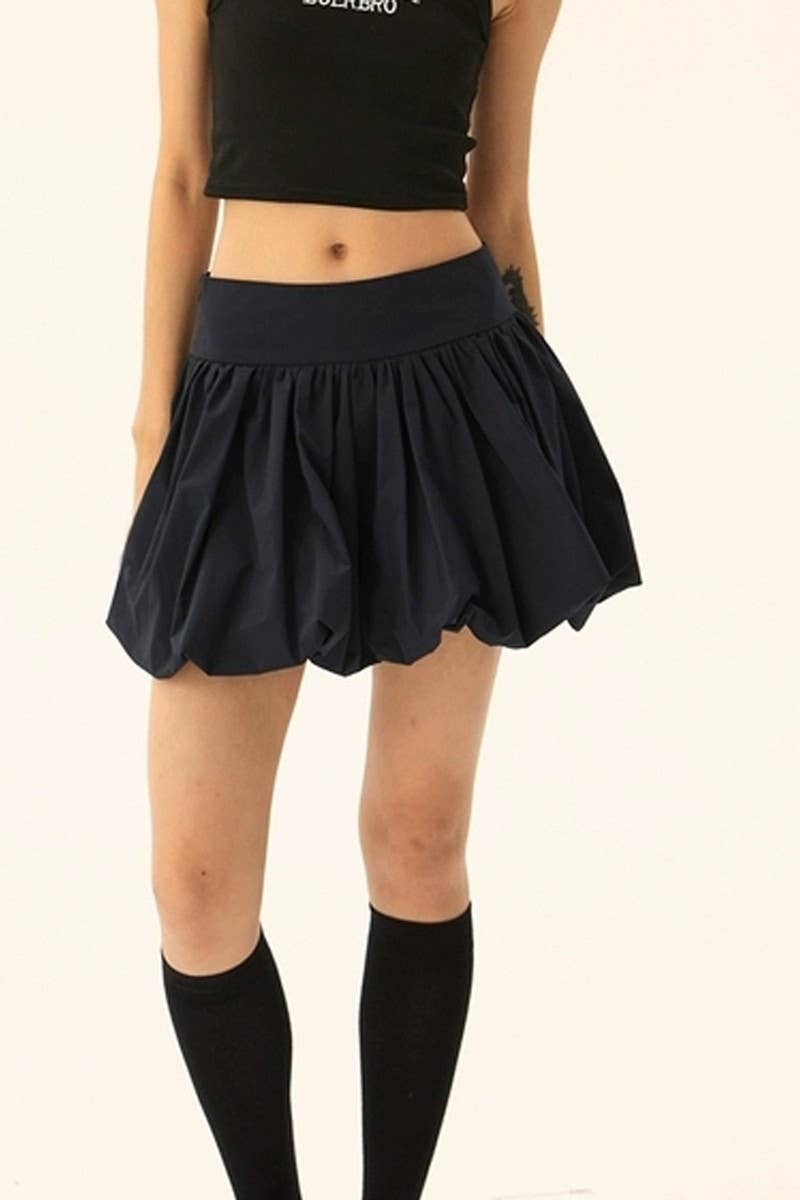 CWBSS0335_SOLID COLOR FLOWER BUD SHORT PUFFY SKIRT