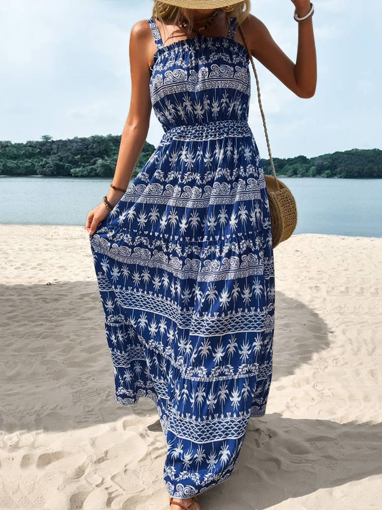Summer boho sleeveless high waist dress