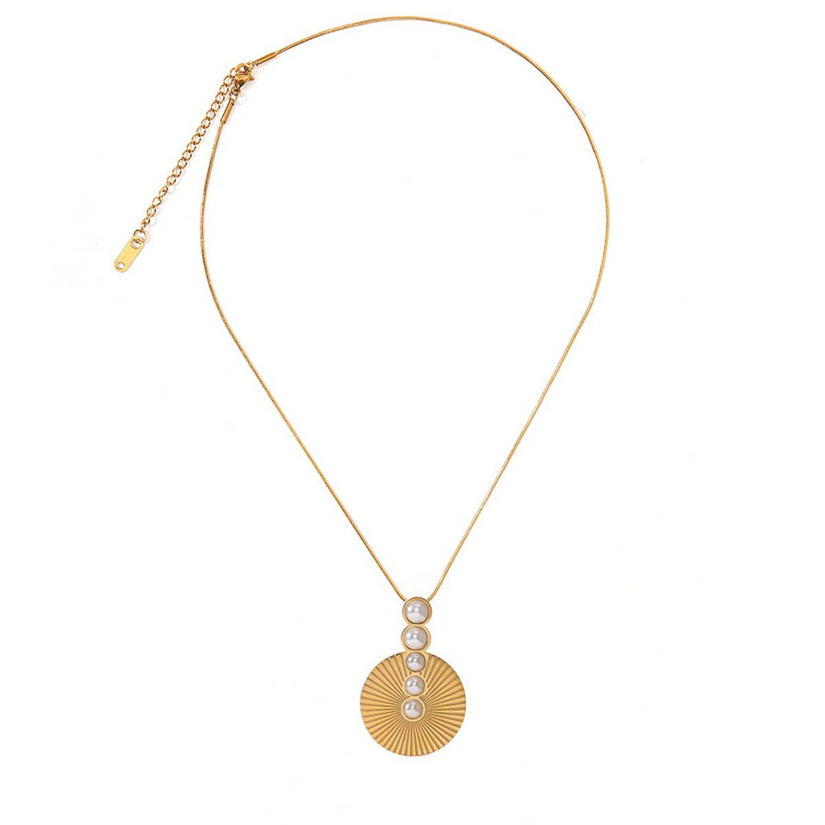 18K Plated Steel Necklace & Earrings with Pearls_CWMM8845