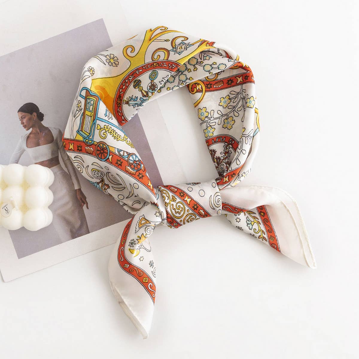 Floral Satin Square Scarf for Women?™s Elegance