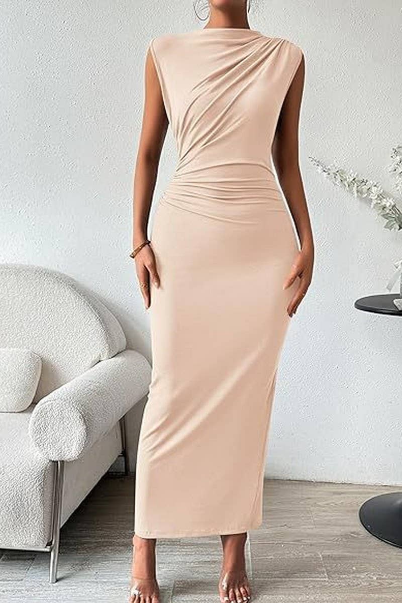 CWDMD6341_SPRING AND SUMMER SLEEVELESS BACK SLIT TIGHT DRESS