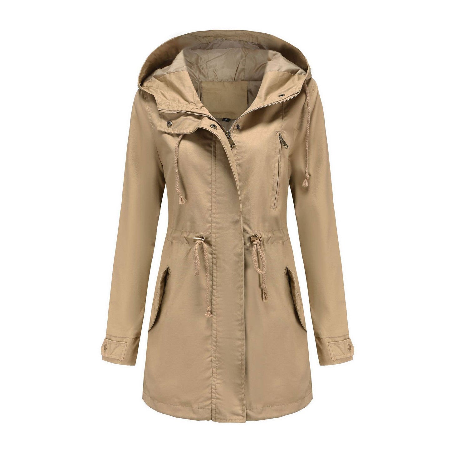 Women's plus size cotton hooded trench coat