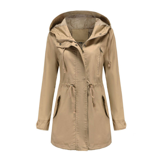 Women's plus size cotton hooded trench coat