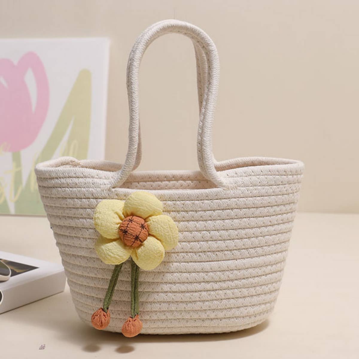 CASUAL FLOWER PORTABLE STRAW BAG_CWAB1870