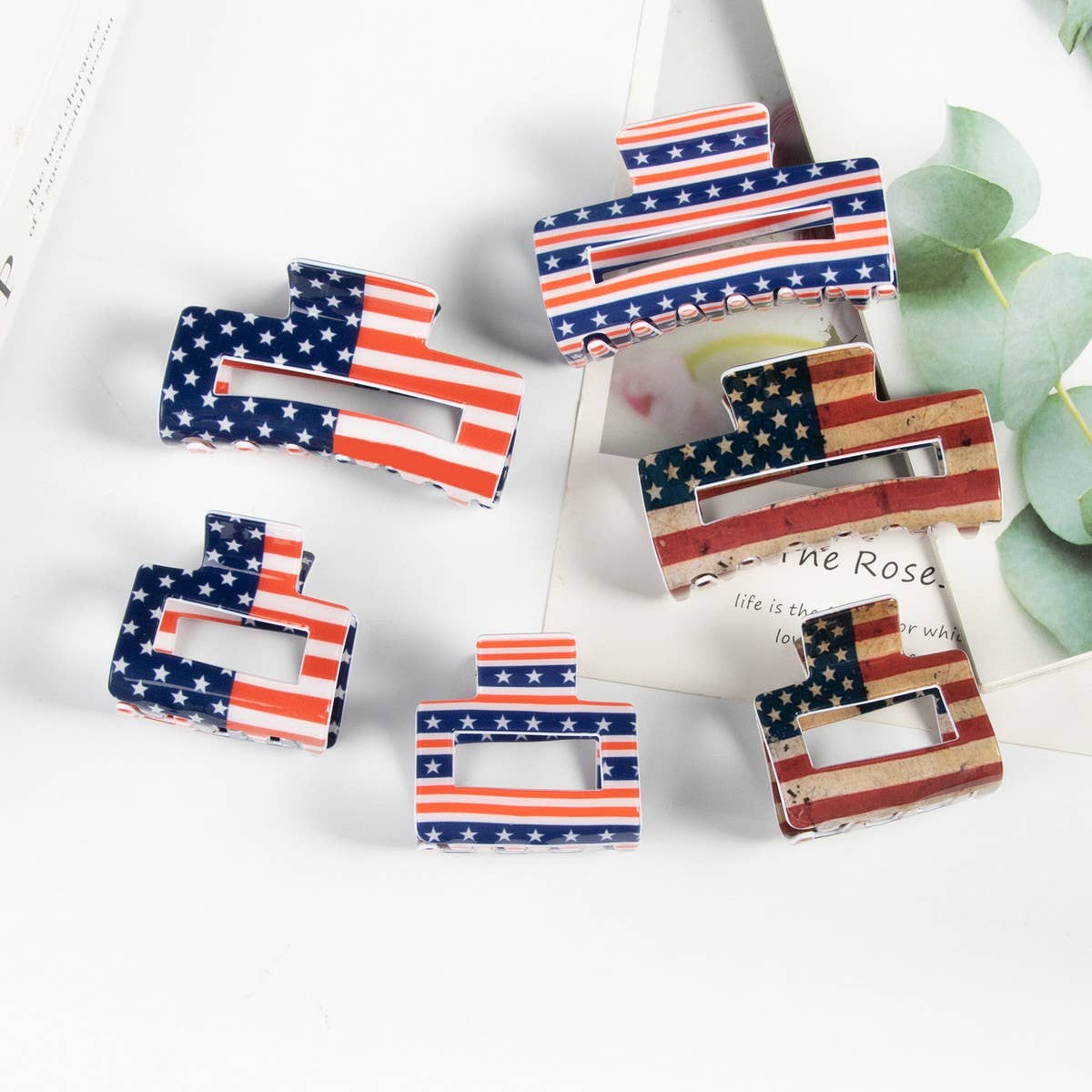 Independence Day Flag Hair Claw PVC Rectangle Clip_CWAHA1263