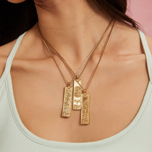 Zodiac Tag Necklace Stainless Steel Vintage Style_CWMM8868