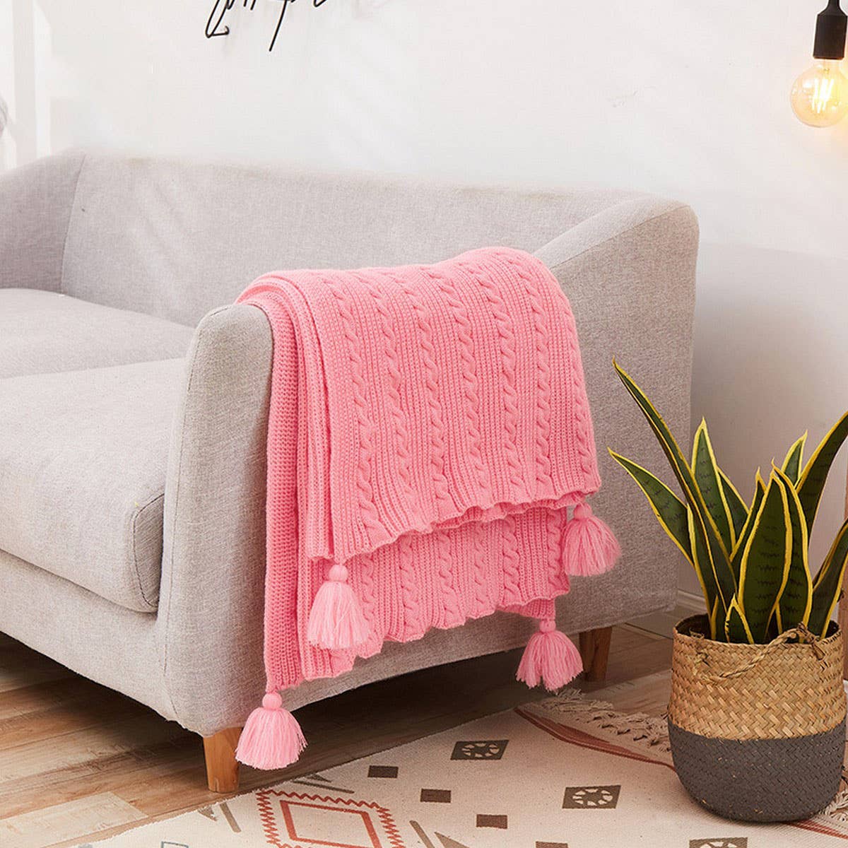 SOLID COLOR SIMPLE KNITTED TASSEL THROW BLANKET_CWMM2381