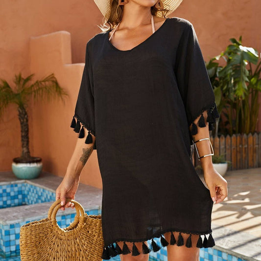 ROUND NECK FRINGE BIKINI TOP SWIMSUIT COVER UP