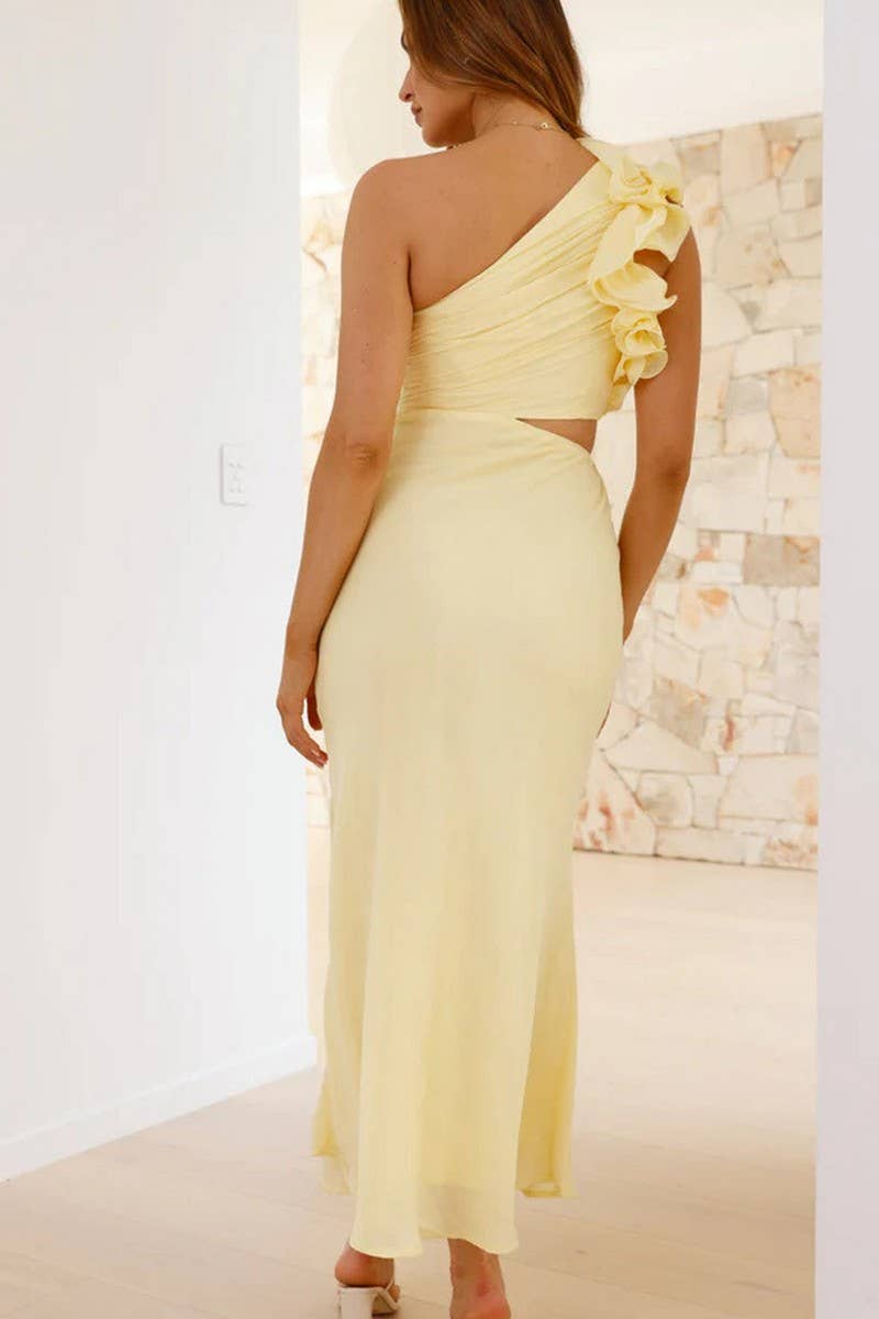 CWDMD5165_SOLID COLOR ONE SHOULDER SLIM DRESS