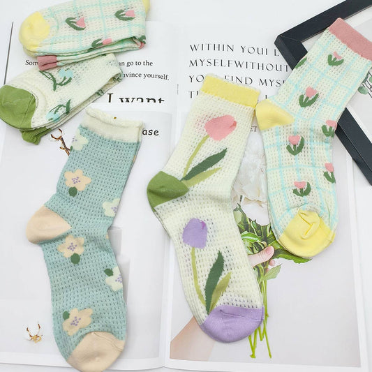 WOMEN THIN CUTE THREE-DIMENSIONAL FLOWER SOCKS