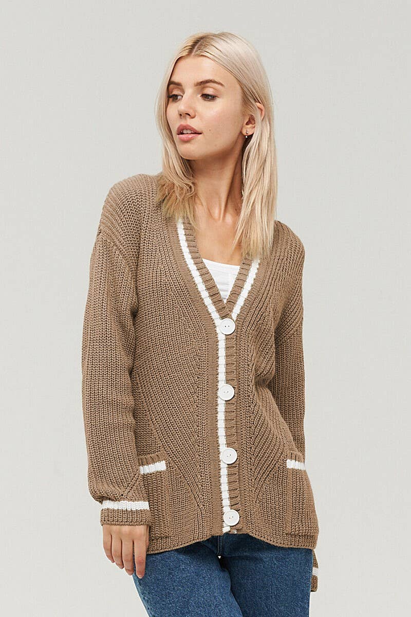 CWOCAL1619_V-NECK POCKET COLOR-BLOCK KNITTED CARDIGAN COAT