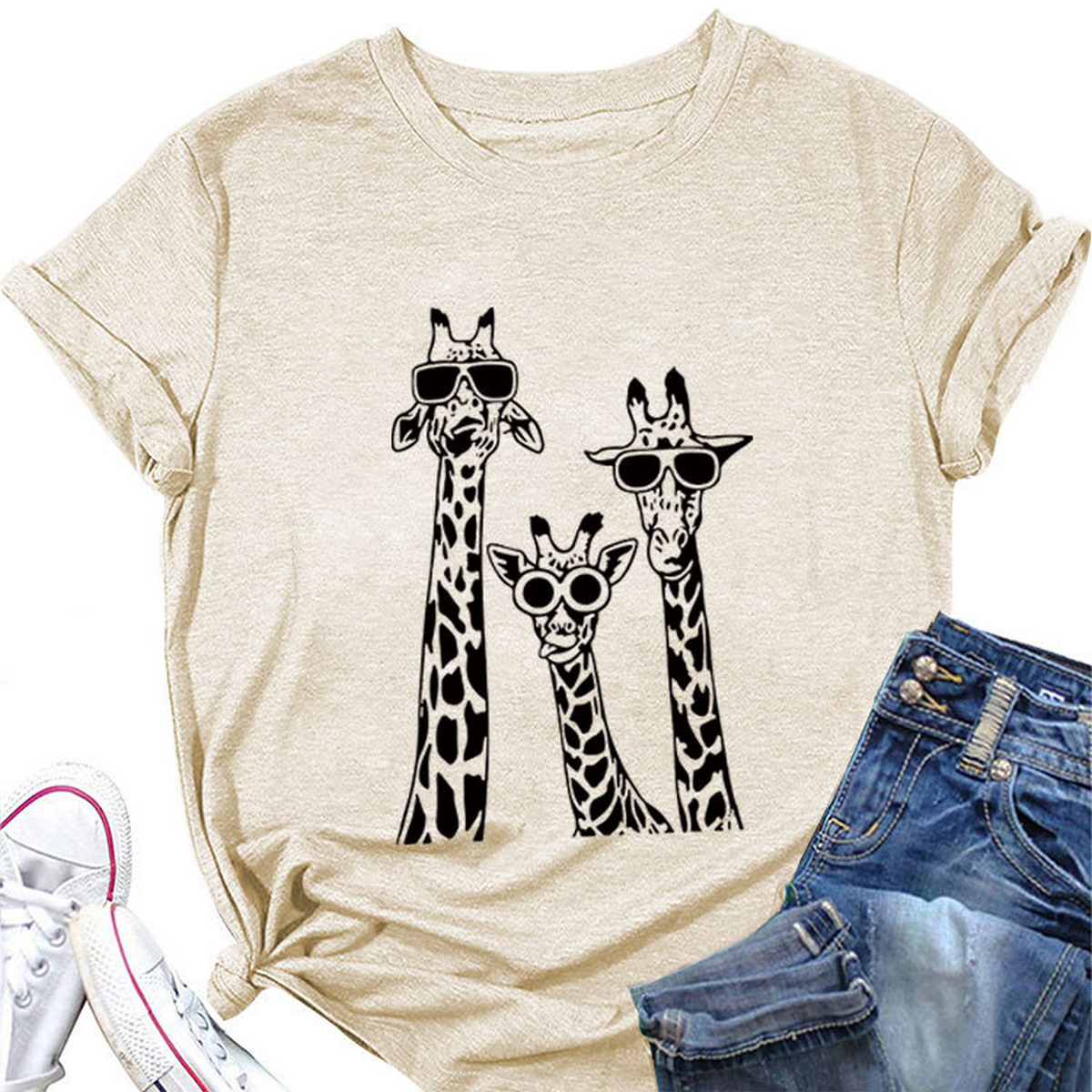 Women's Giraffe Print Casual Summer T-Shirt