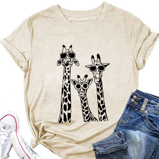 Women's Giraffe Print Casual Summer T-Shirt