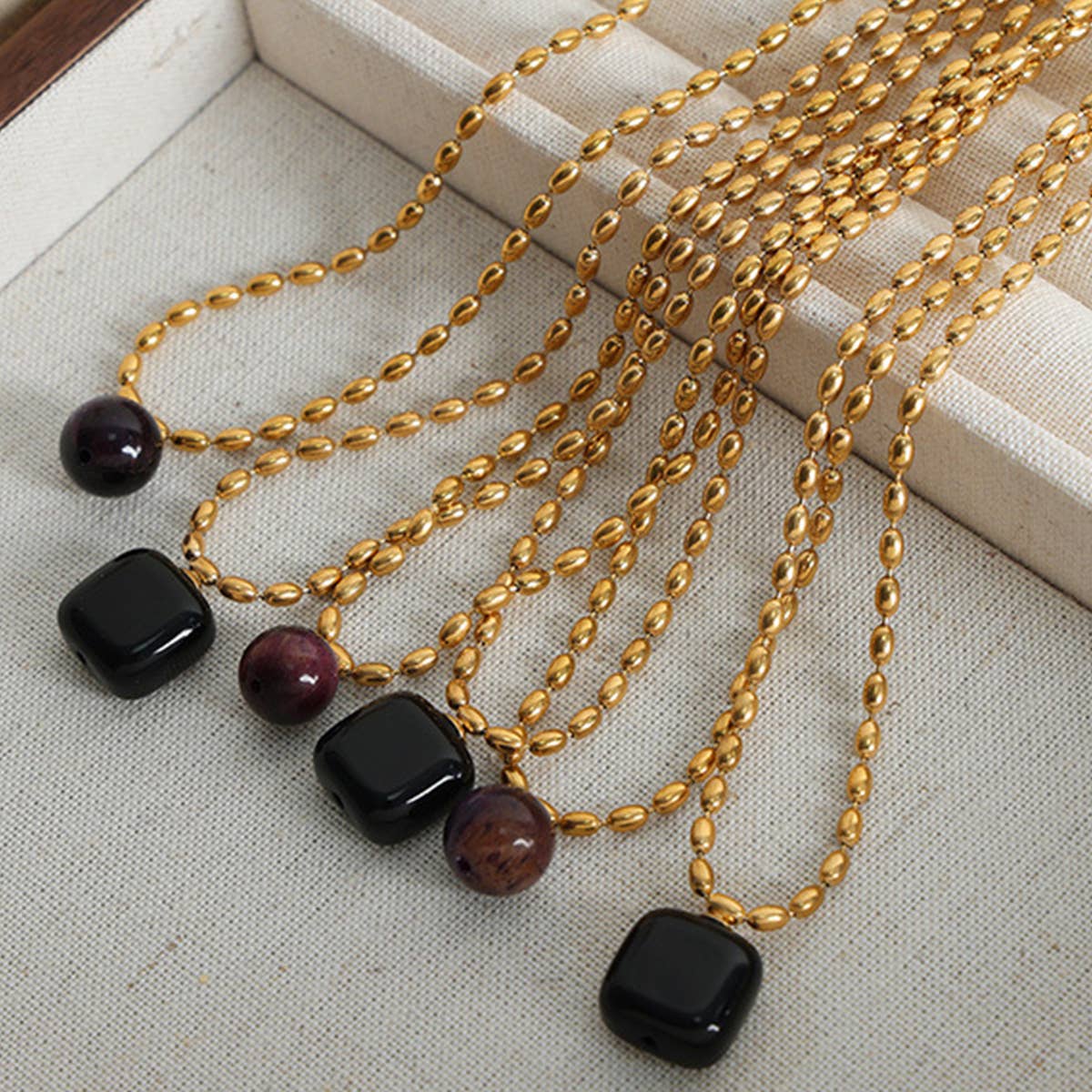 NATURAL STONE AGATE PENDANT TITANIUM STEEL NECKLAC