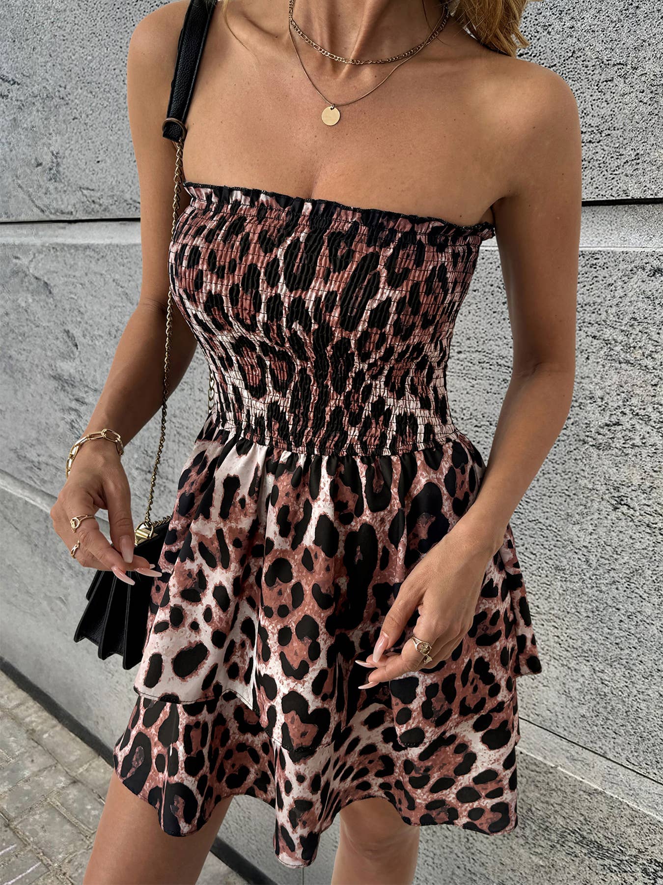 Sexy sleeveless cable top up leopard print dress