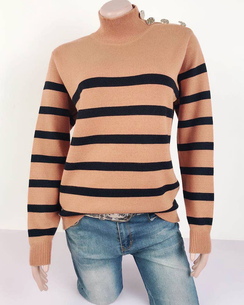 TURTLENECK SWEATER WITH STRIPED BUTTONS
