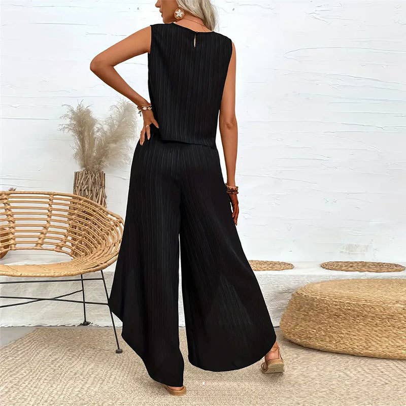 Wide-leg pants sleeveless T-shirt two-piece set