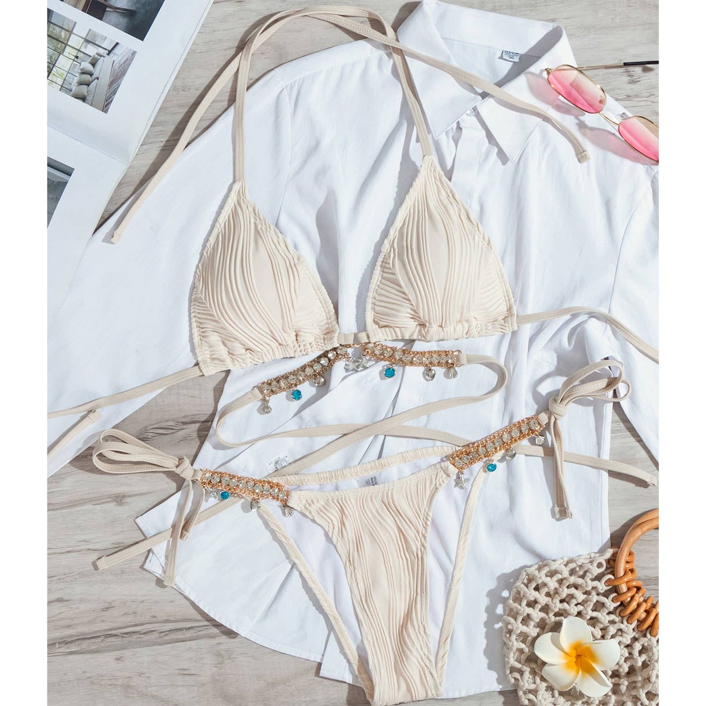 Bikini with Rhinestone Pendant, Sexy Swimsuit_CWMW0688