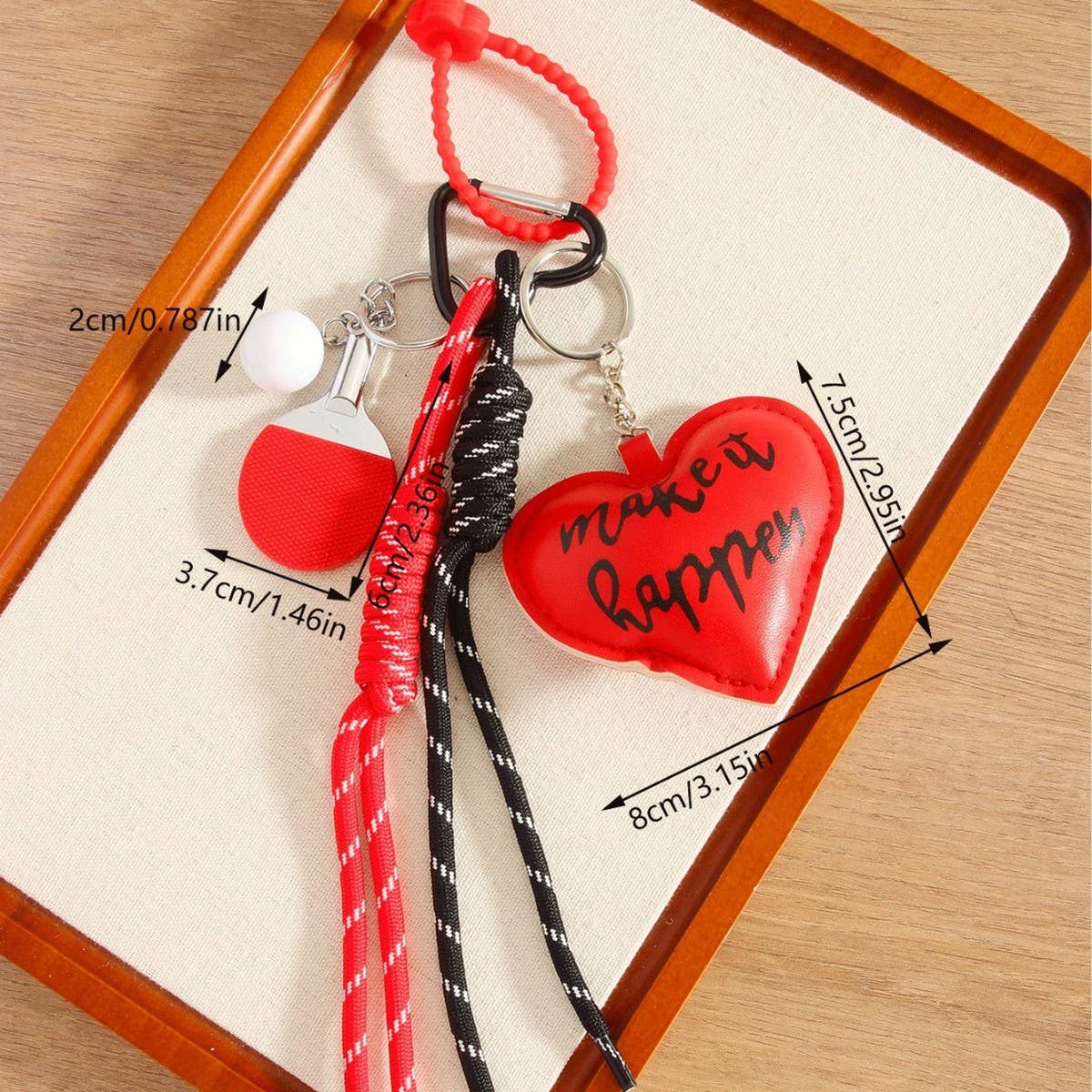 Vintage Heart & Mini Ping Pong Ball Keychain
