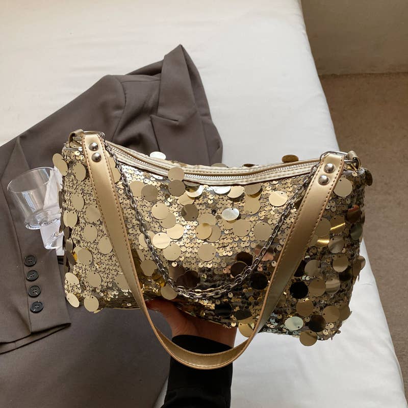 Fashionable sequined niche single-shoulder bag