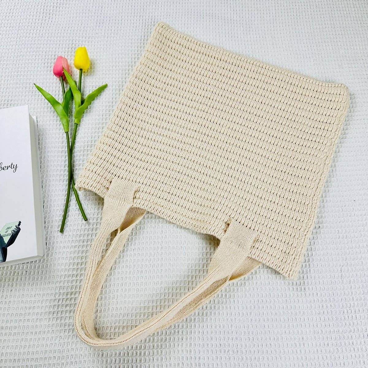 CWAB4574_SOLID COLOR LARGE CAPACITY KNITTED SHOULDER BAG