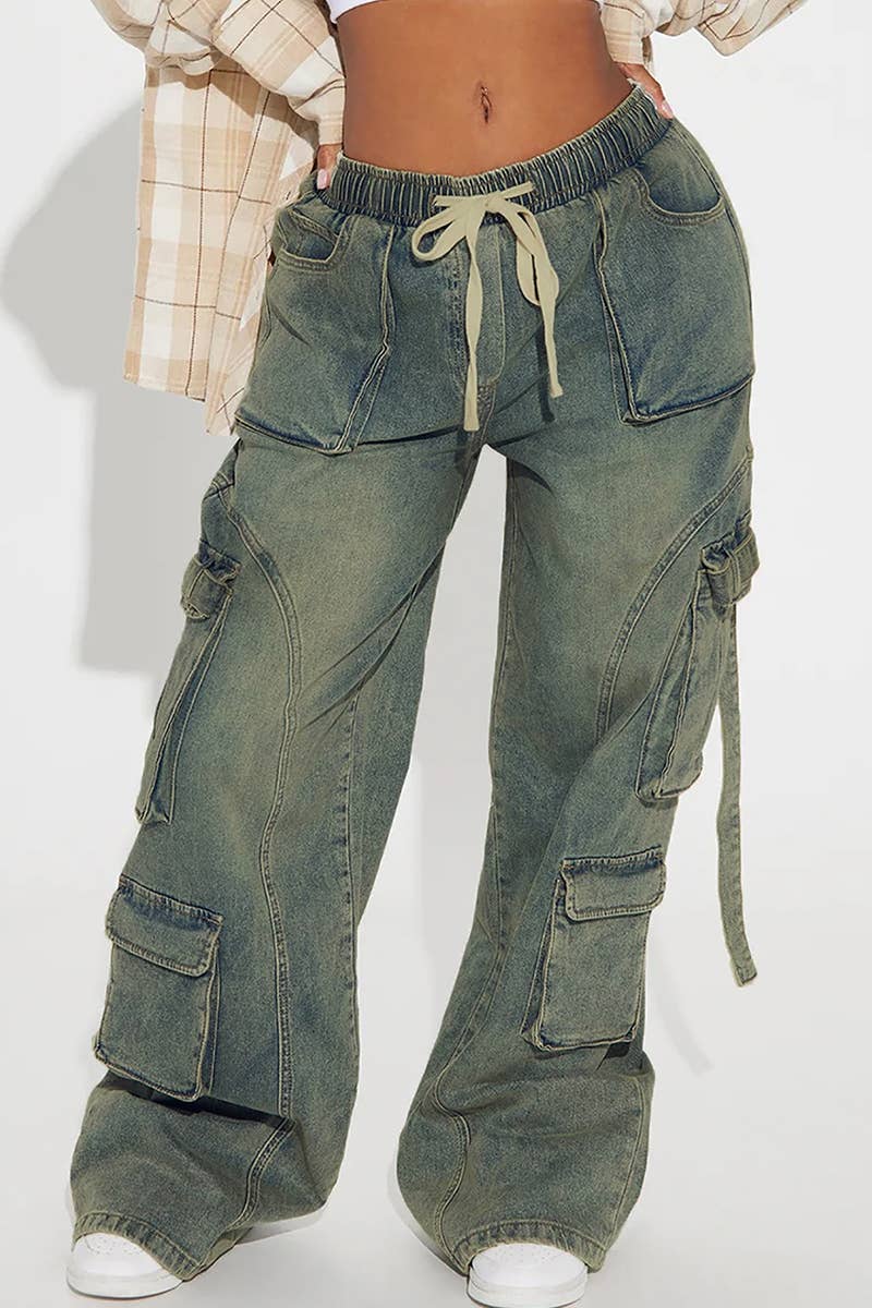 HIP HOP CARGO PANTS BAGGY CARGO WIDE-LEG JEANS