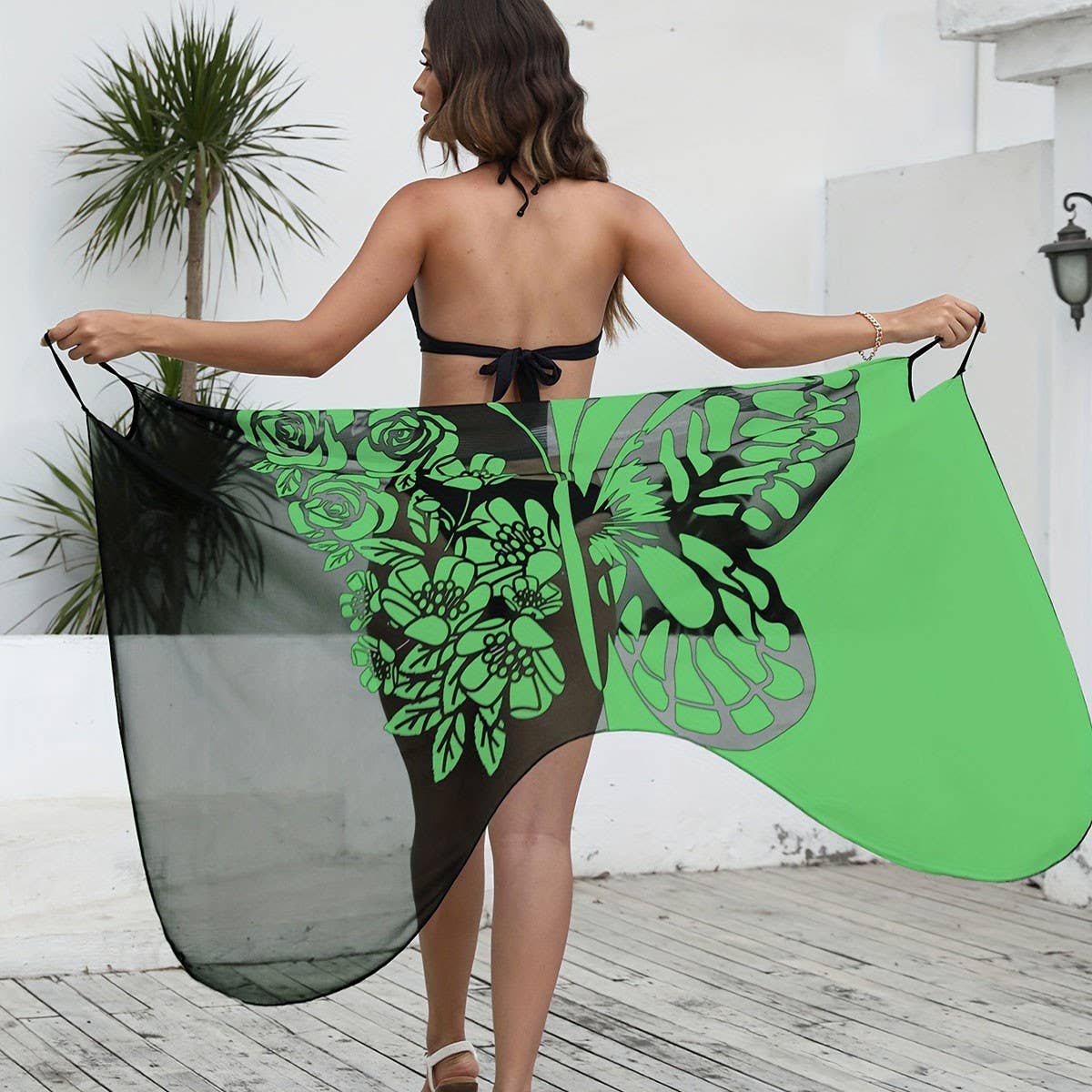 Black & White Butterfly Mesh Sling Beach Cape_CWBLS0494