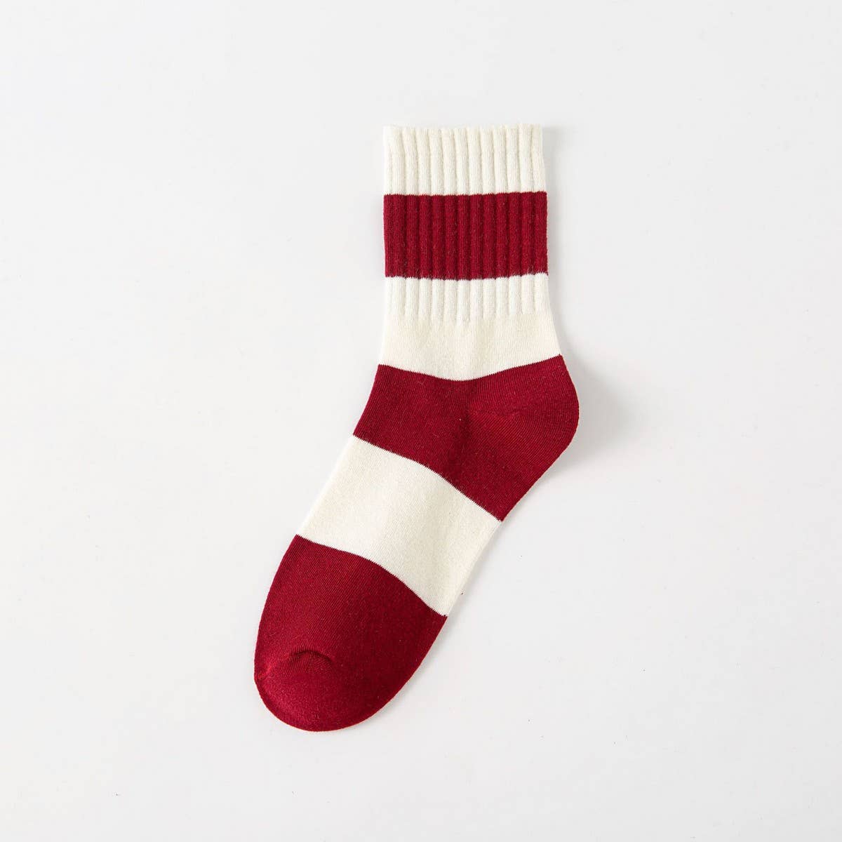 Red Bow Cotton Crew Socks for Women, Striped_CWMS1371