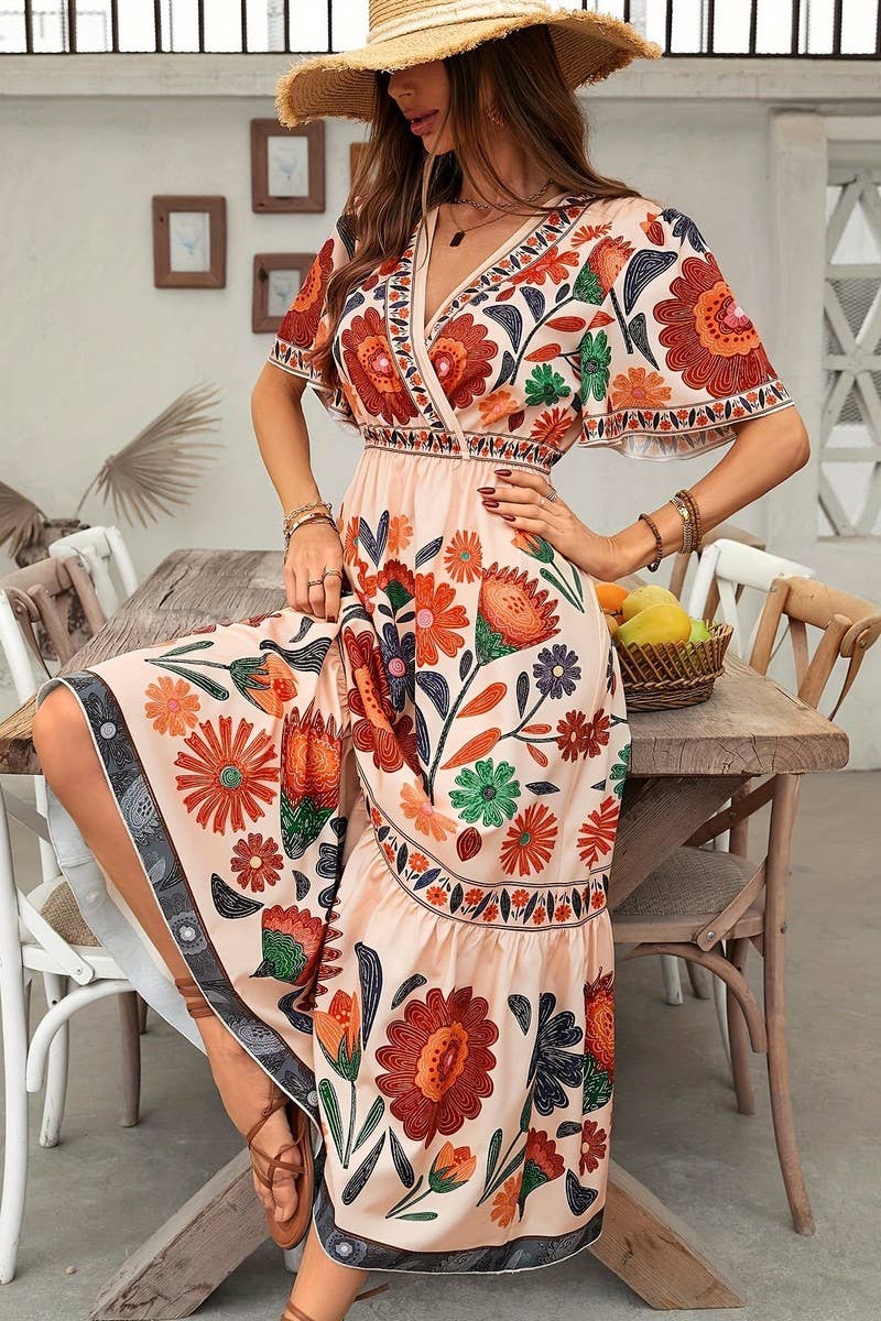 CWDMD6393_BOHO CROSS NECK SHORT SLEEVE PRINTED MAXI DRESS