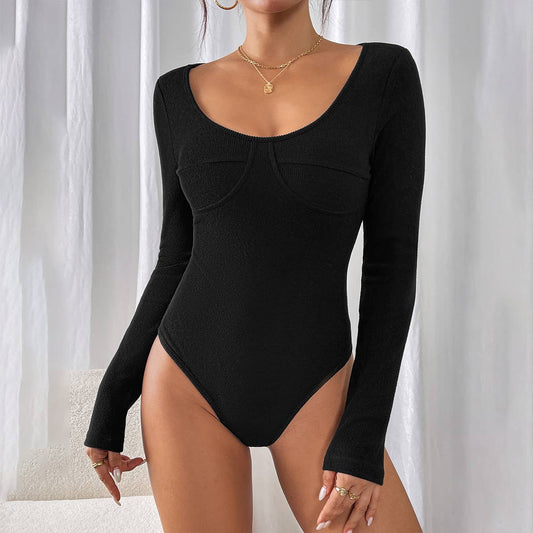 ROUND NECK SOLID COLOR LONG SLEEVE ONESIE