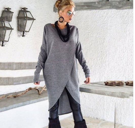 ROUND NECK IRREGULAR LOOSE SOLID COLOR DRESS