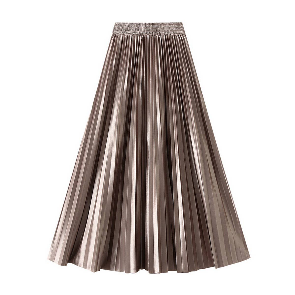 Slimming Shiny High-Waist Pleated Midi Skirt_CWBMS0329