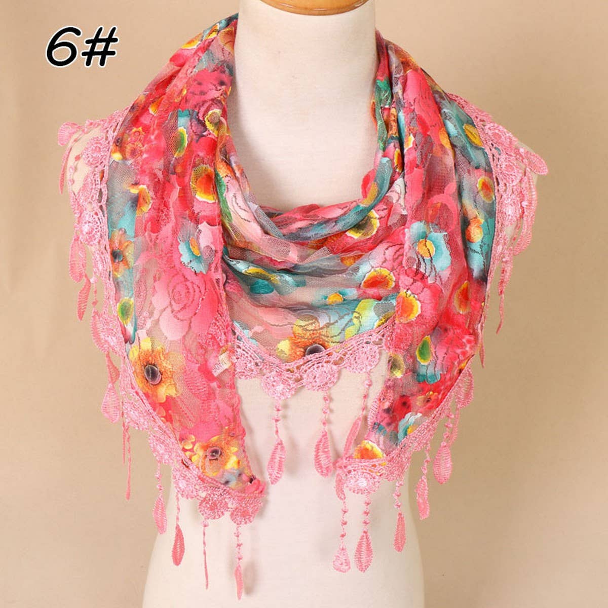 COLORFUL HOLLOW TASSEL LACE TRIANGLE SCARF VEIL