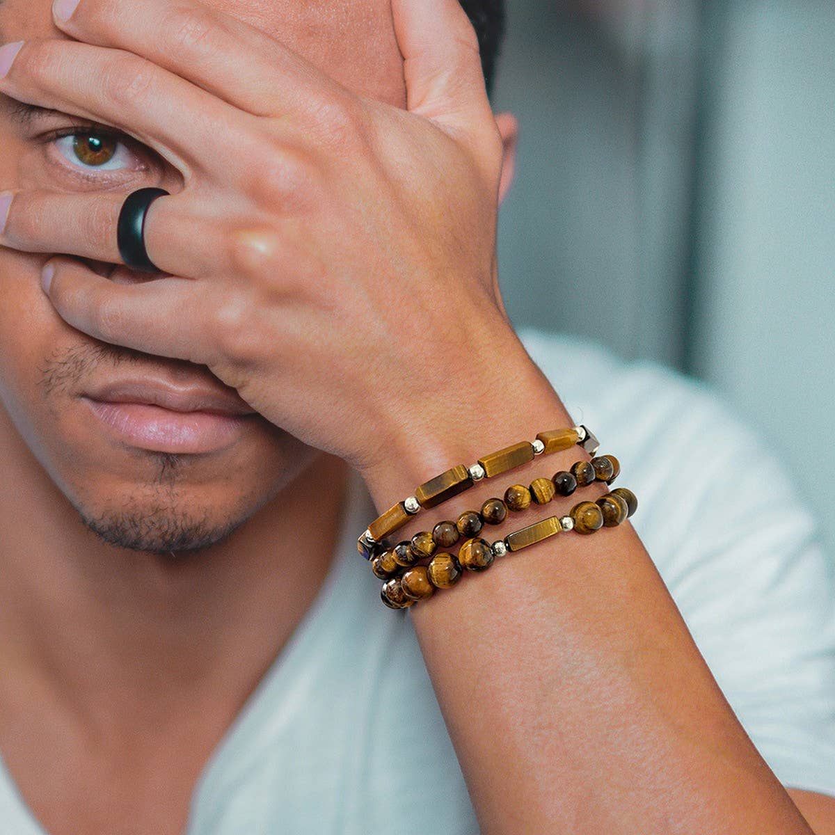 CWAJE4235_NATURAL STONE BEADS VINTAGE BRACELET SET