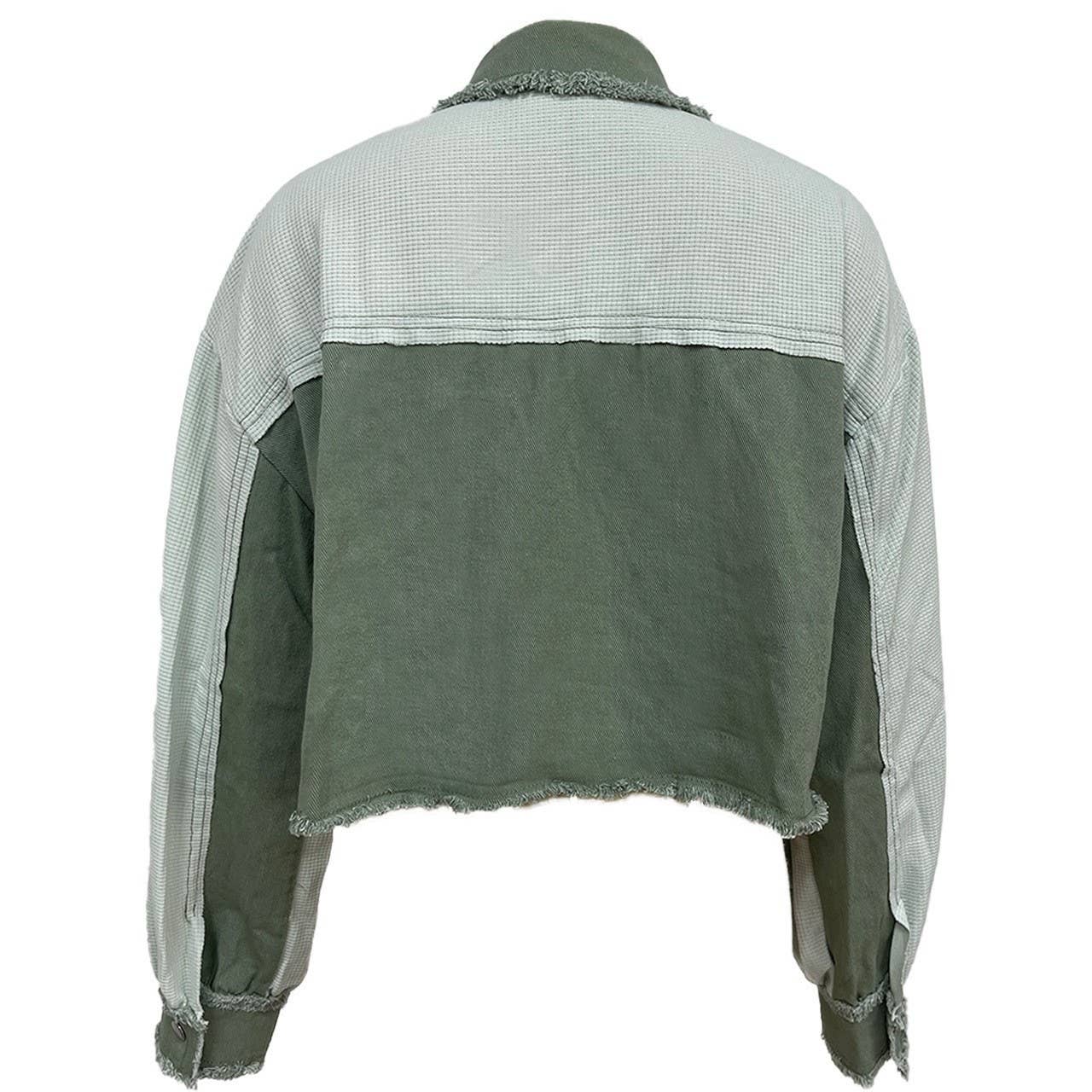 Lapel waffle check color-blocked short coat