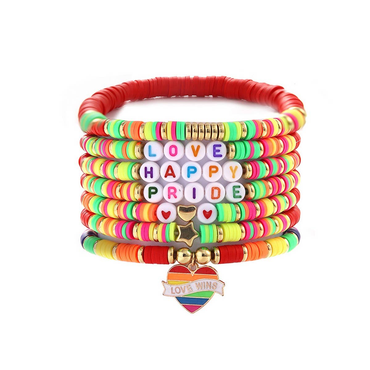 RAINBOW MULTI-LAYERED CLAY LETTER BRACELET SET_CWMM3545